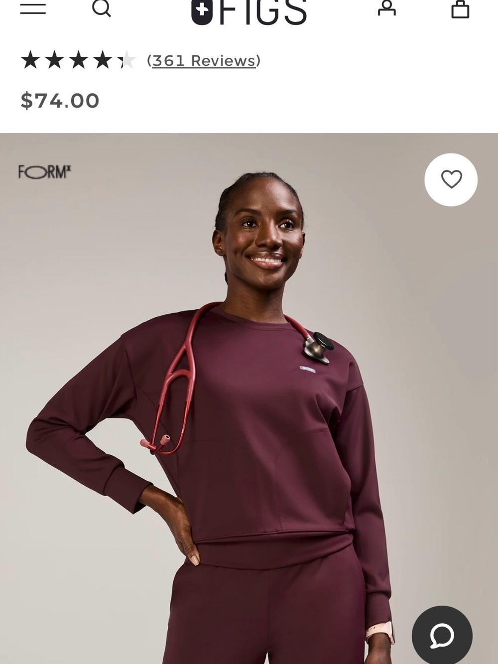 Figs Women's Top in Burgundy